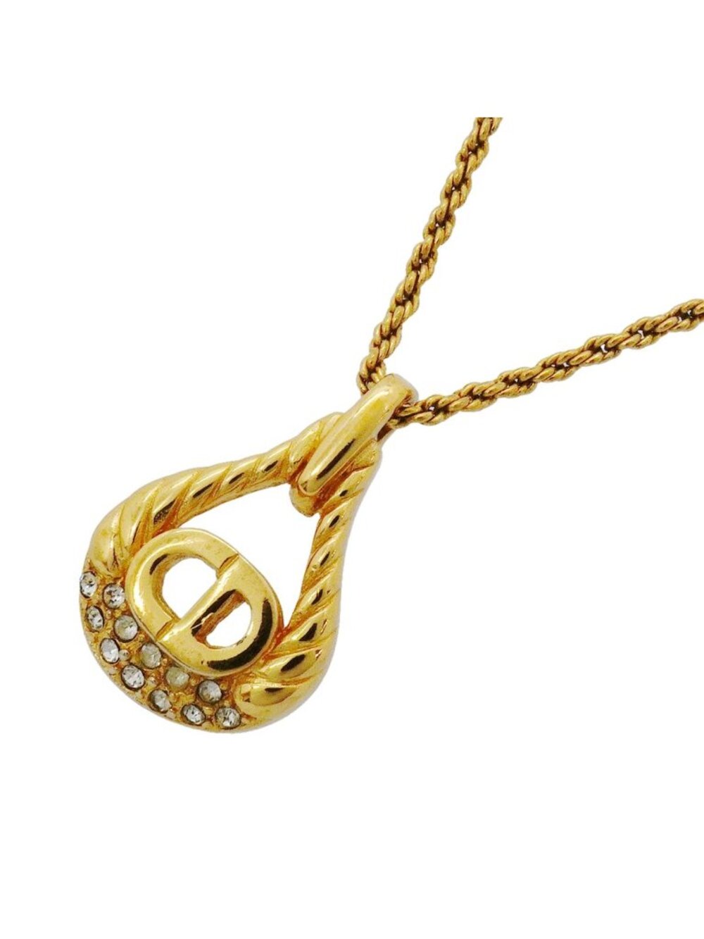 Dior Necklace CD Logo Gold Plated Rhinestone